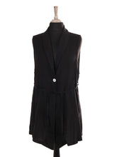 Italian Front Button Detail Collard Linen Cardigan - Black
