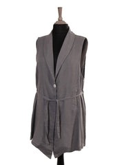 Italian Front Button Detail Collard Linen Cardigan - Grey