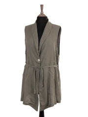 Italian Front Button Detail Collard Linen Cardigan - Khaki
