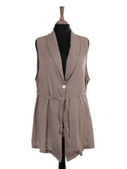 Italian Front Button Detail Collard Linen Cardigan - Mocha