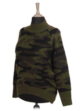 Italian Camouflage Lana Wool Dip Hem Knitted Jumper - Khaki