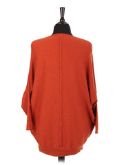 Italian Lace Back Batwing Jumper With Front Diagonal Pocket - Orange