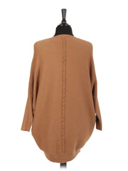 Italian Lace Back Batwing Jumper With Front Diagonal Pocket - Camel