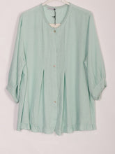 Italian Lace Detail Button Through Linen Top - Aqua