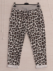 Italian Leopard Print Cotton Trousers - White