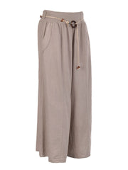 Italian Linen Rope Tie Elasticated Waist Culotte - Mocha
