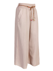 Italian Linen Rope Tie Elasticated Waist Culotte - Beige