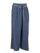 Italian Linen Rope Tie Elasticated Waist Culotte - Denim