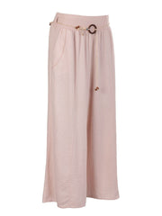 Italian Linen Rope Tie Elasticated Waist Culotte - Baby Pink