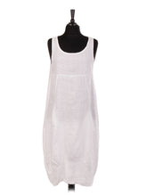 Italian Linen Lagenlook Dress With Side Ribbed Panel - White