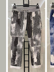 Italian Patch Work Printed Cotton Trouser - Black