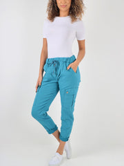 Italian Plain Cargo Magic Pants - Turquoise