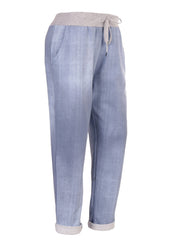 Italian Plain Cotton Joggers - Light Denim