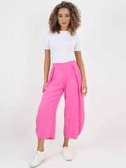 Italian Plain Layered Linen Pants - Cerise