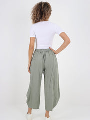 Italian Plain Layered Linen Pants - Khaki