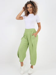 Italian Plain Layered Linen Pants - Lime green