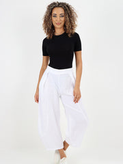 Italian Plain Layered Linen Pants - White