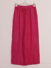 Italian Plain Linen Culottes With Side Pockets - Cerise