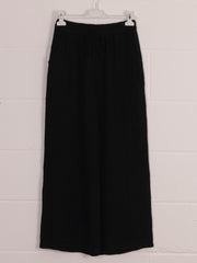 Italian Plain Linen Culottes With Side Pockets - Black