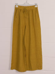 Italian Plain Linen Culottes With Side Pockets - Mustard