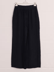 Italian Plain Linen Culottes With Side Pockets - Navy