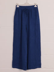 Italian Plain Linen Culottes With Side Pockets - Royal Blue