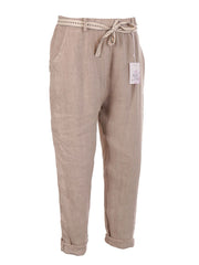 Italian Plain Linen Trouser With Side Pockets - Beige
