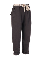 Italian Plain Linen Trouser With Side Pockets - Charcoal