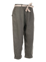 Italian Plain Linen Trouser With Side Pockets - Khaki