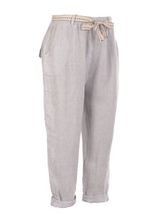 Italian Plain Linen Trouser With Side Pockets - Light Grey