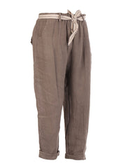Italian Plain Linen Trouser With Side Pockets - Mocha