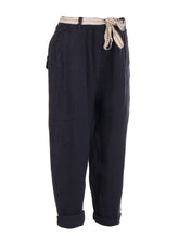 Italian Plain Linen Trouser With Side Pockets - Navy
