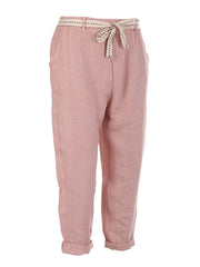 Italian Plain Linen Trouser With Side Pockets - Baby Pink