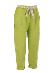 Italian Plain Linen Trouser With Side Pockets - Parrot Green
