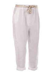 Italian Plain Linen Trouser With Side Pockets - White
