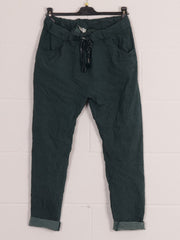 Italian Plain Magic Pants With Side Pockets - Hunter Green