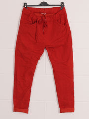 Italian Plain Magic Pants With Side Pockets - Red