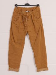 Italian Plain Magic Pants With Side Pockets - Mustard