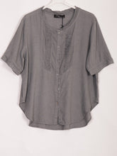 Italian Pleated Front Button Through Linen Blouse - Grey