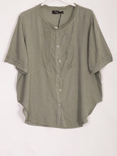 Italian Pleated Front Button Through Linen Blouse - Khaki