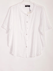 Italian Pleated Front Button Through Linen Blouse - White