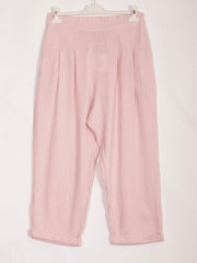 Italian Pleated Relaxed Fit Linen Trousers - Baby Pink