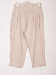 Italian Pleated Relaxed Fit Linen Trousers - Beige