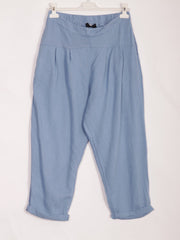 Italian Pleated Relaxed Fit Linen Trousers - Denim
