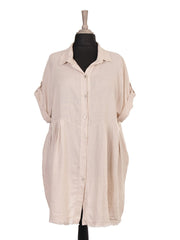 Italian Raw Edge Hem Front Button Panel Top - Beige