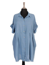 Italian Raw Edge Hem Front Button Panel Top - Denim