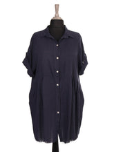 Italian Raw Edge Hem Front Button Panel Top - Navy