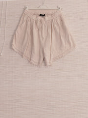 Italian Raw Edge Linen Shorts with Side Pockets - Beige