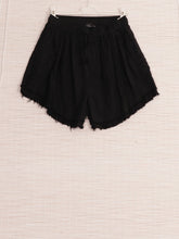 Italian Raw Edge Linen Shorts with Side Pockets - Black