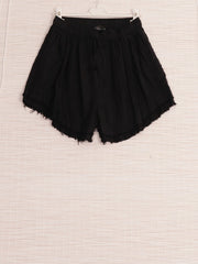 Italian Raw Edge Linen Shorts with Side Pockets - Black